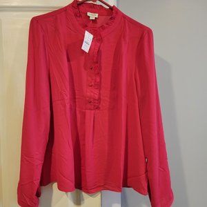 NWT J Crew Ruffle Neck Raspberry Blouse